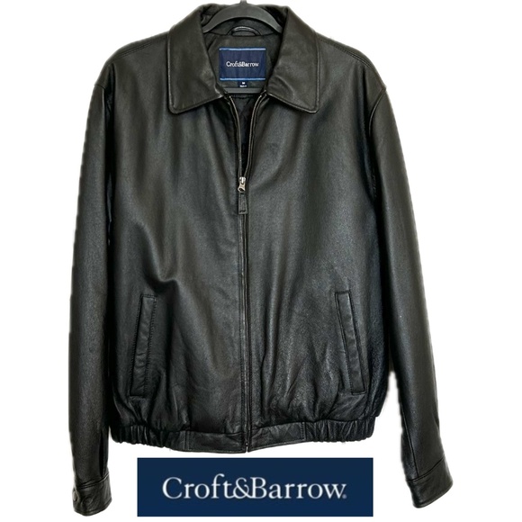 Like New CroftandBarrow Men’s Quilt Lined Leather Bomber Jacket Black Size Med. - Picture 1 of 17